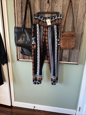 NWT QIANXIZHAN Boho Elephant Print Harem Pants - Smocked High Waist Yoga Lounge